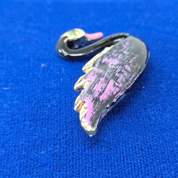 Vintage Swan Enamel White Gold Pin Brooch Fashion Jewelry Black Purple Green - Picture 13 of 16